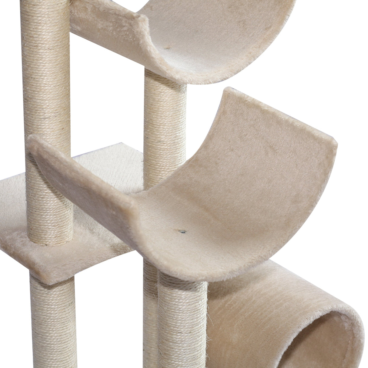 Cats 6-Tier Scratch Tree w/ Dangle Toy Beige 50Lx40Wx105H cm, PawHut,