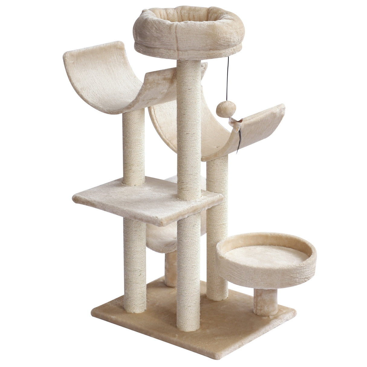 Cats 6-Tier Scratch Tree w/ Dangle Toy Beige 50Lx40Wx105H cm, PawHut,