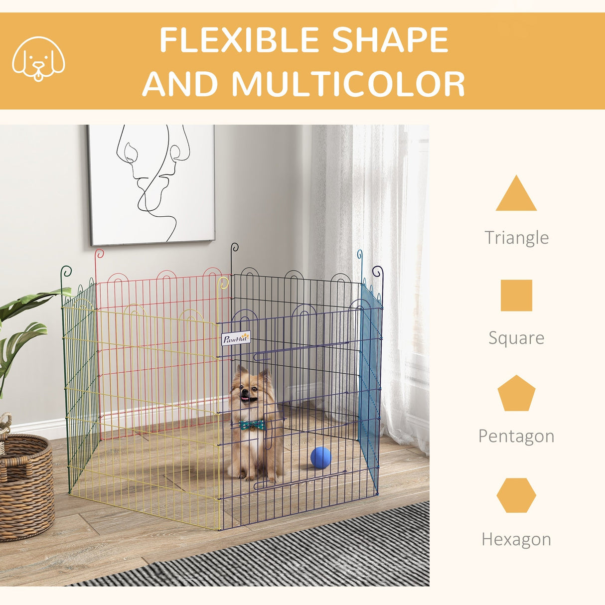 Colourful 6-Panel Pet Playpen with Door for Indoors and Outdoors, PawHut,