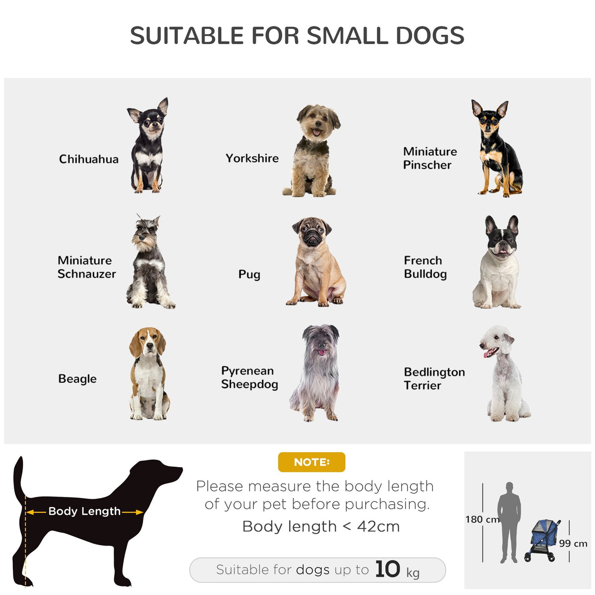 Compact Folding Pet Stroller - Large Carriage & Brakes for Small Sized Dogs, PawHut, Dark Blue