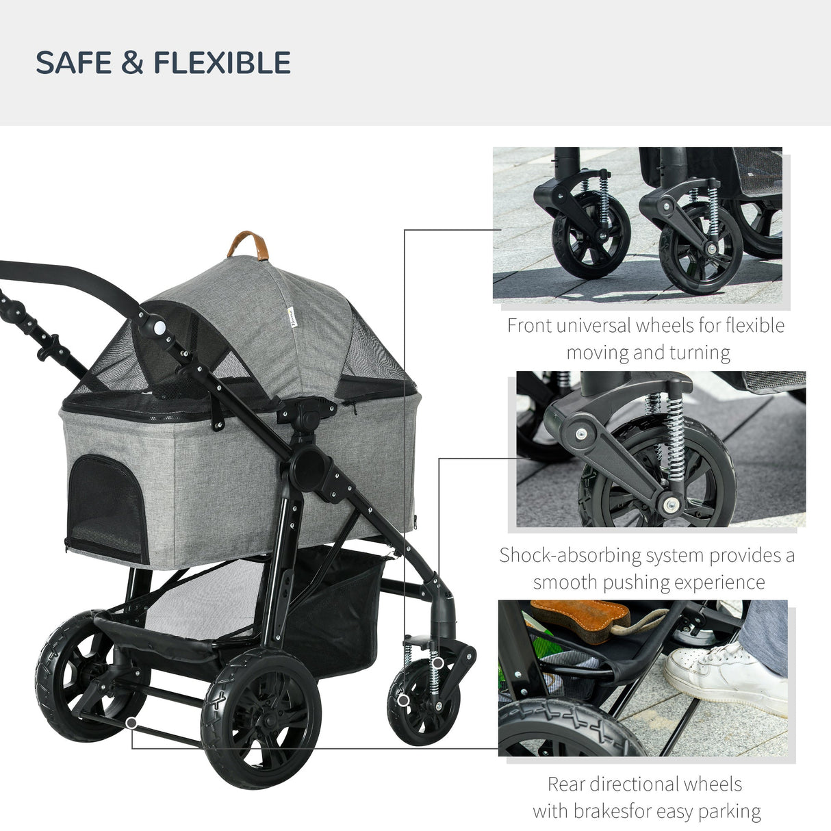 Convertible Pet Stroller & Carrier for Small Dogs - Grey, PawHut,