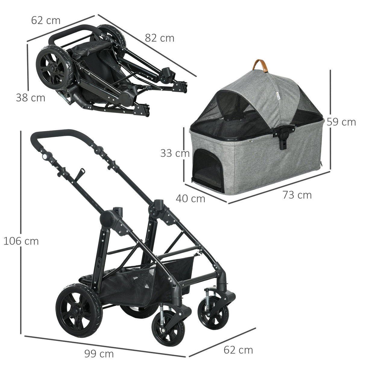 Convertible Pet Stroller & Carrier for Small Dogs - Grey, PawHut,