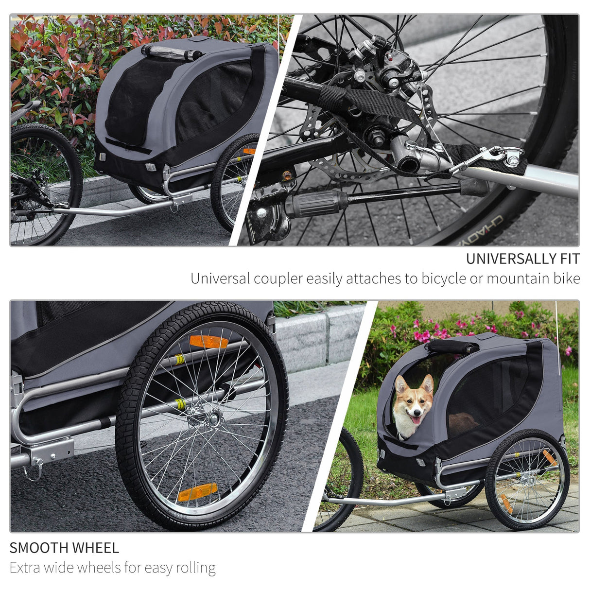 Deluxe Dog Trailer for Bikes: Secure & Weather-Proof - Grey, PawHut,