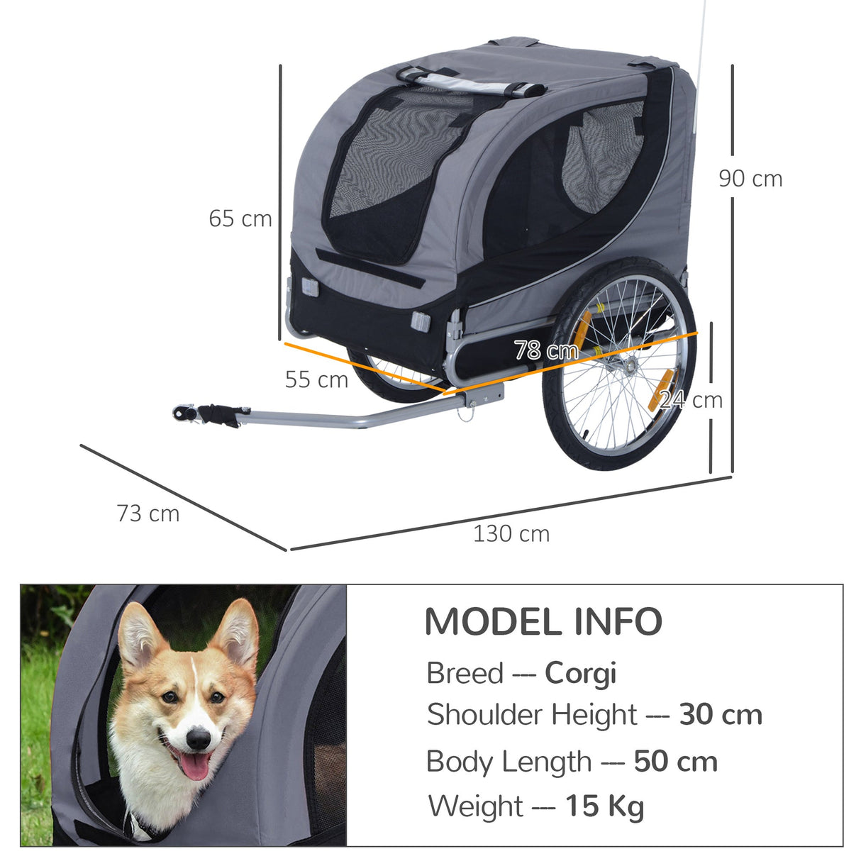 Deluxe Dog Trailer for Bikes: Secure & Weather-Proof - Grey, PawHut,