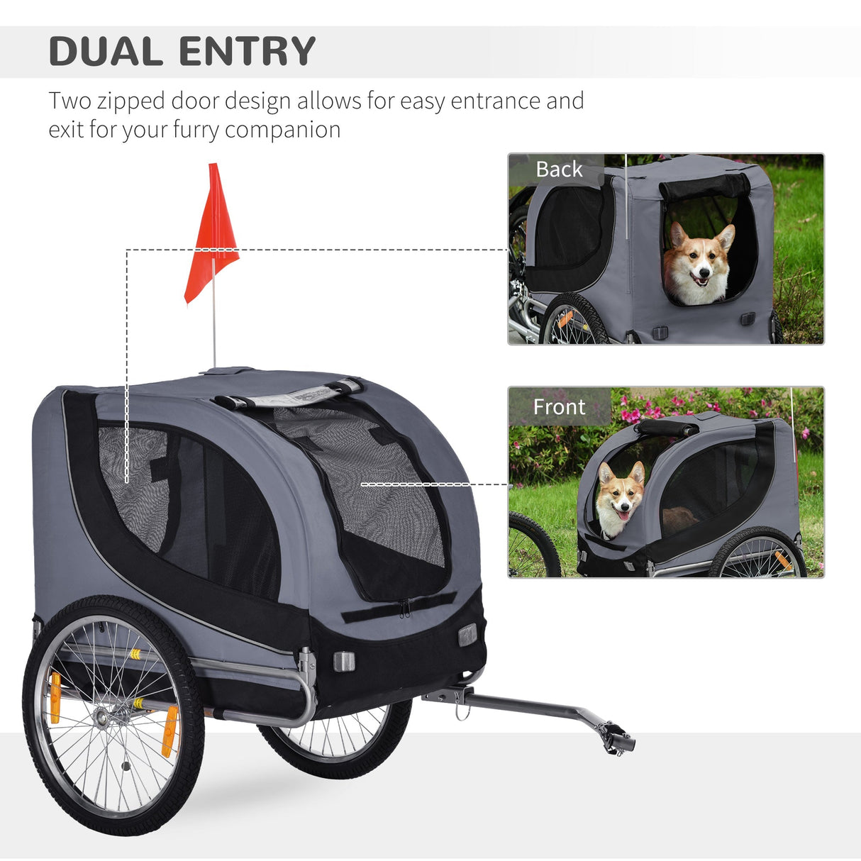 Deluxe Dog Trailer for Bikes: Secure & Weather-Proof - Grey, PawHut,