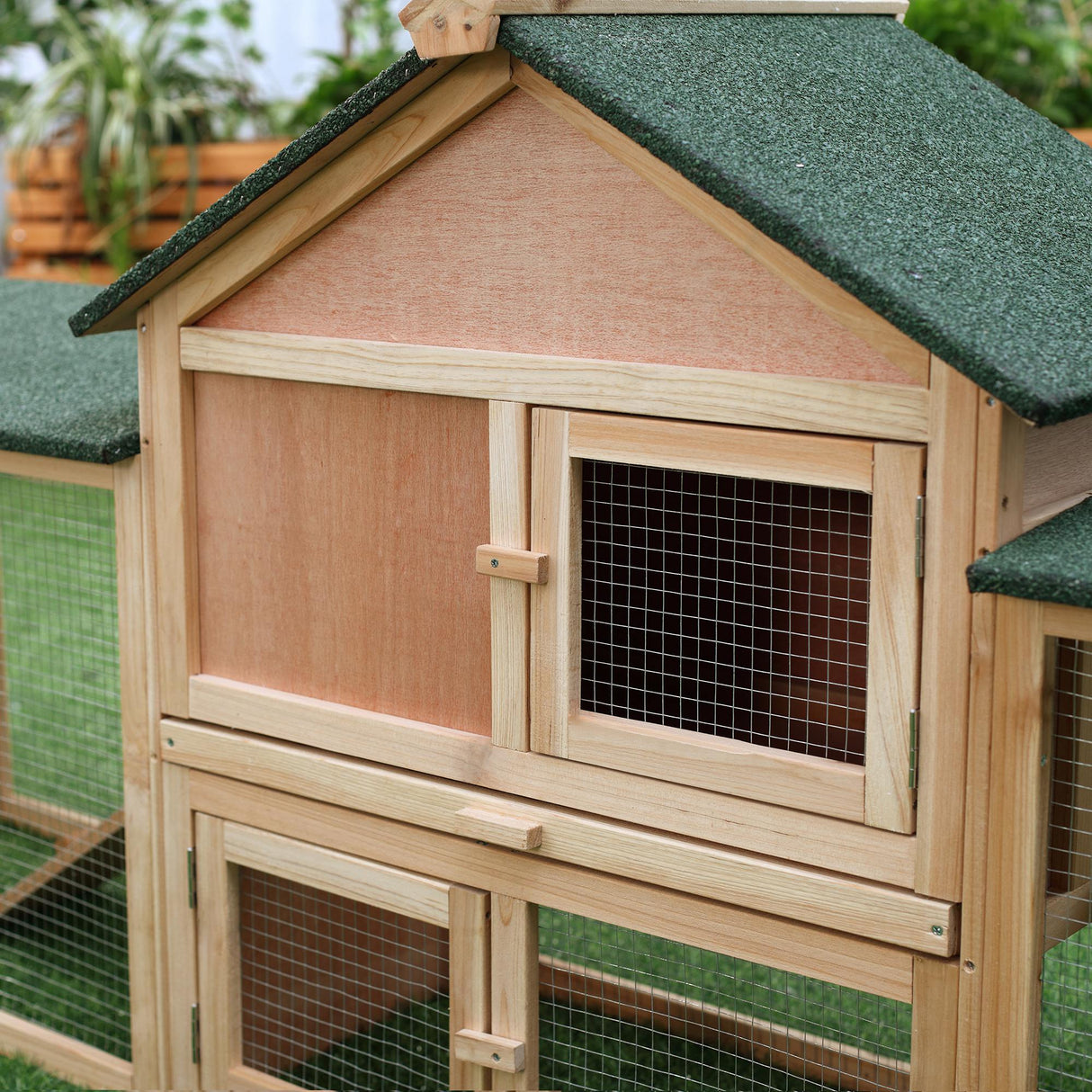 Deluxe Rabbit Hutch Outdoor, Wooden Guinea Pig Hutch, Two-Storey Bunny House with Ladder Rabbit Run Box Slide-out Tray 210 x 45.5 x 84.5 cm, PawHut,