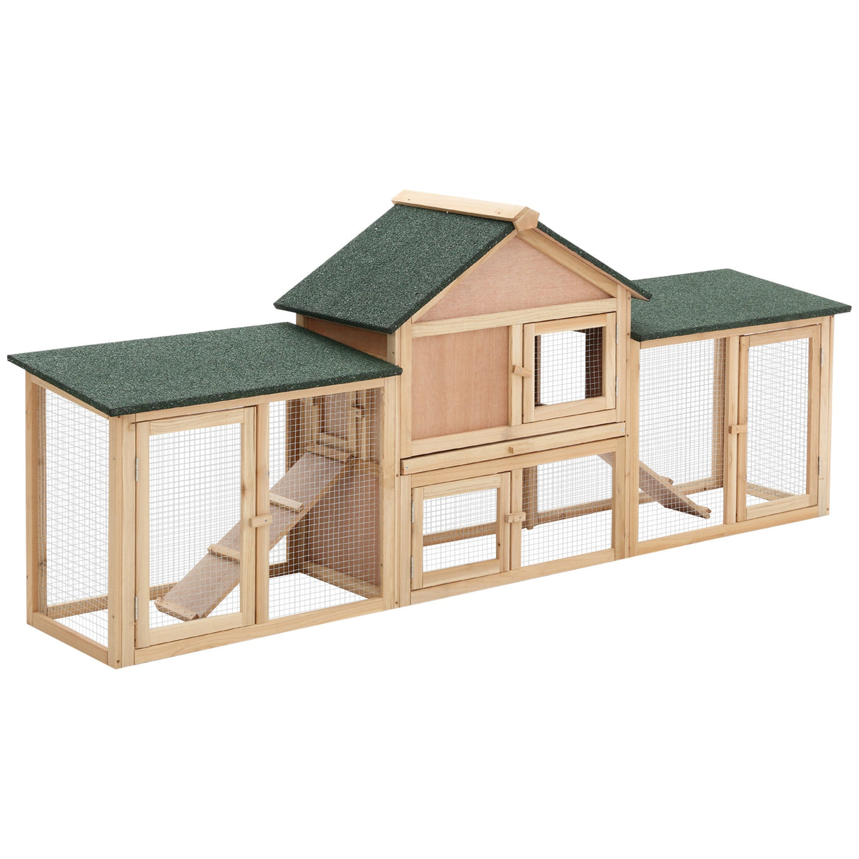 Deluxe Rabbit Hutch Outdoor, Wooden Guinea Pig Hutch, Two-Storey Bunny House with Ladder Rabbit Run Box Slide-out Tray 210 x 45.5 x 84.5 cm, PawHut,