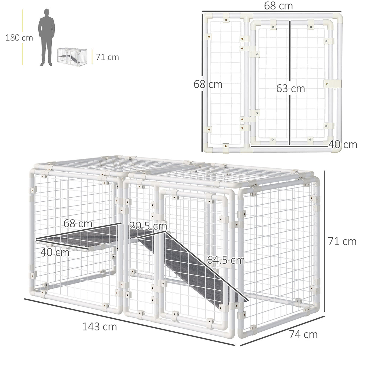DIY Rabbit Hutch, 9PCs Guinea Pig Hutch, Large Bunny Cage with Door, Ladder, Divider for Small Animals, PawHut,