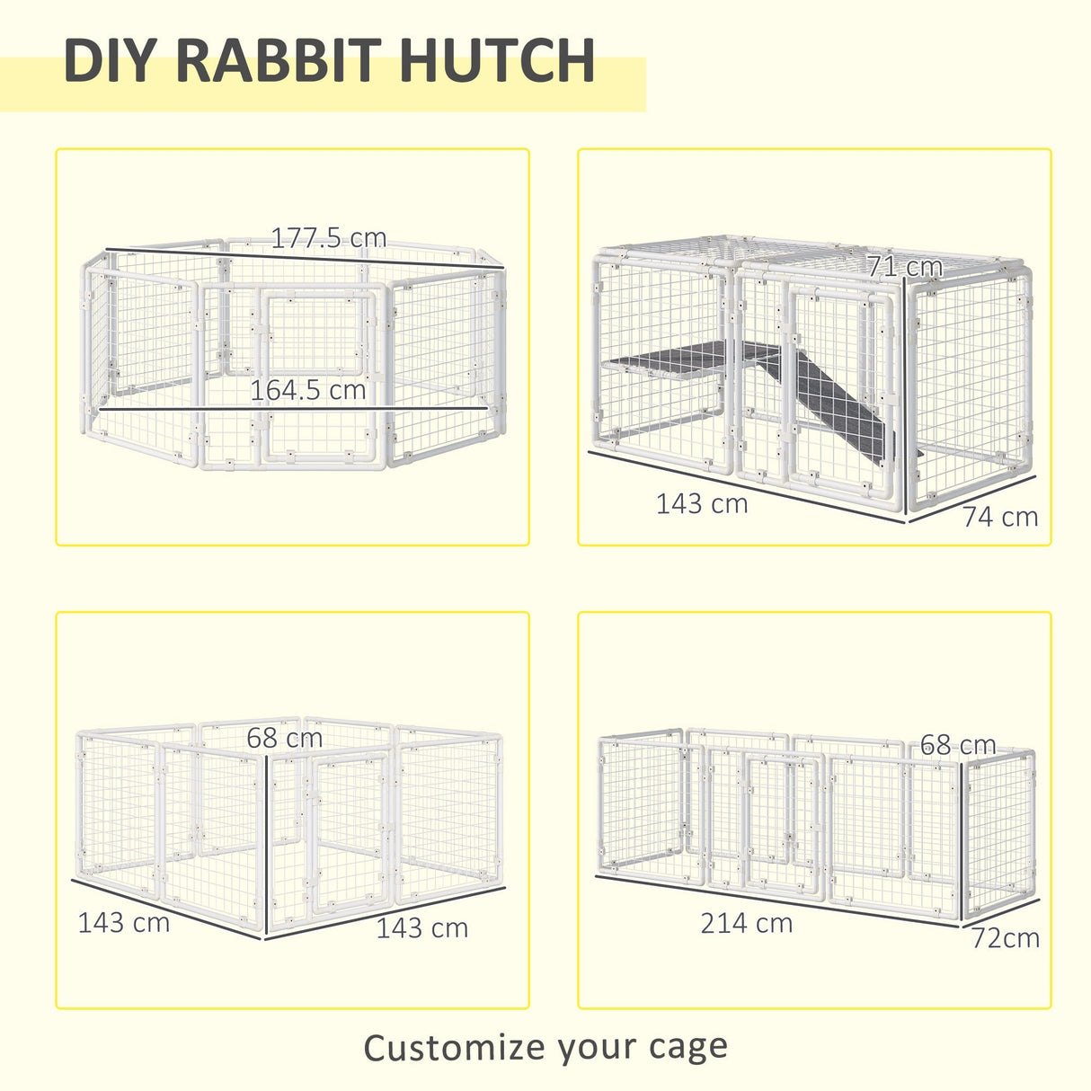 DIY Rabbit Hutch, 9PCs Guinea Pig Hutch, Large Bunny Cage with Door, Ladder, Divider for Small Animals, PawHut,