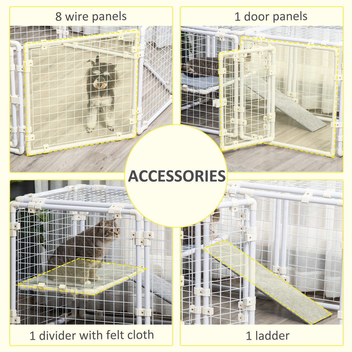 DIY Rabbit Hutch, 9PCs Guinea Pig Hutch, Large Bunny Cage with Door, Ladder, Divider for Small Animals, PawHut,
