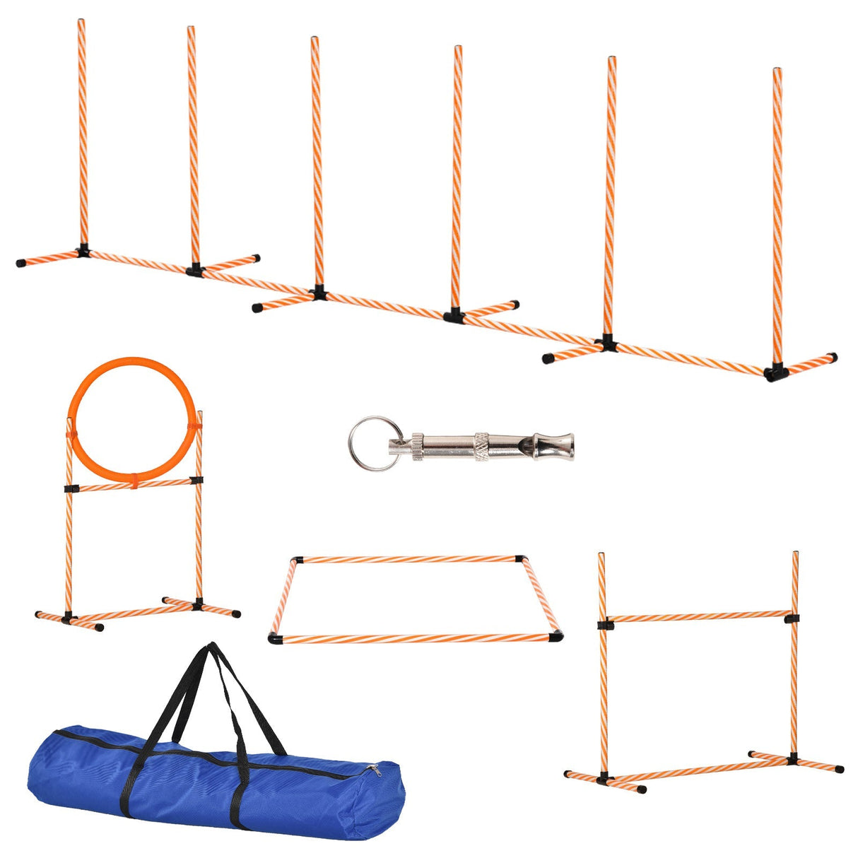 Dog Agility Training Set with Adjustable Height Jump Ring, High Jumper, Weave Poles, Square Pause Box, Carry Bag, Whistle, PawHut,