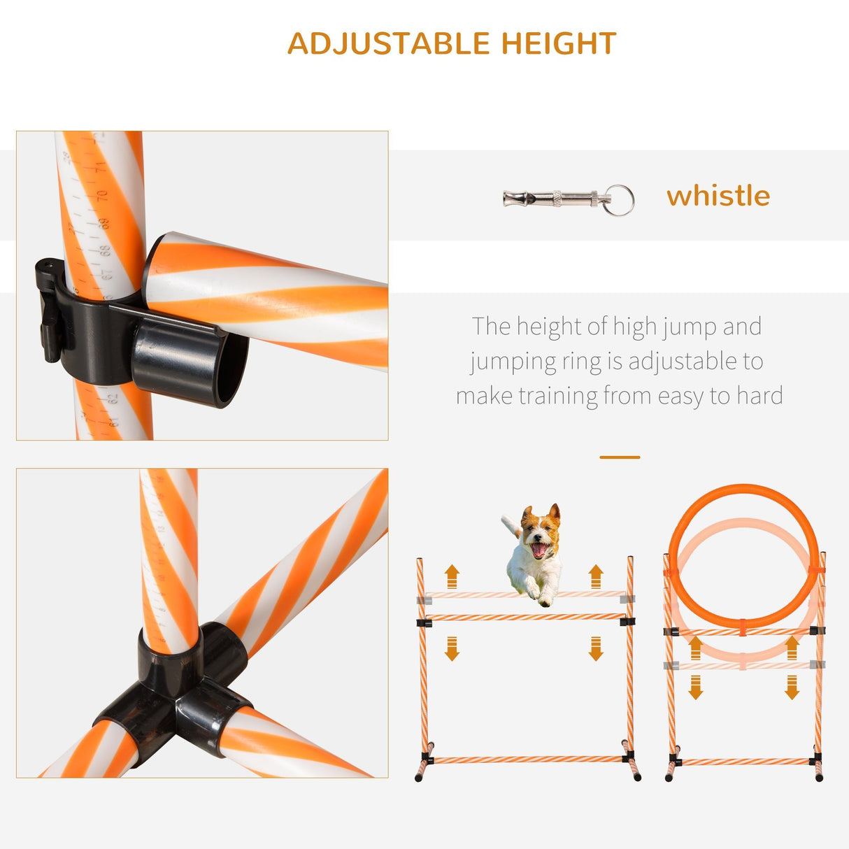 Dog Agility Training Set with Adjustable Height Jump Ring, High Jumper, Weave Poles, Square Pause Box, Carry Bag, Whistle, PawHut,
