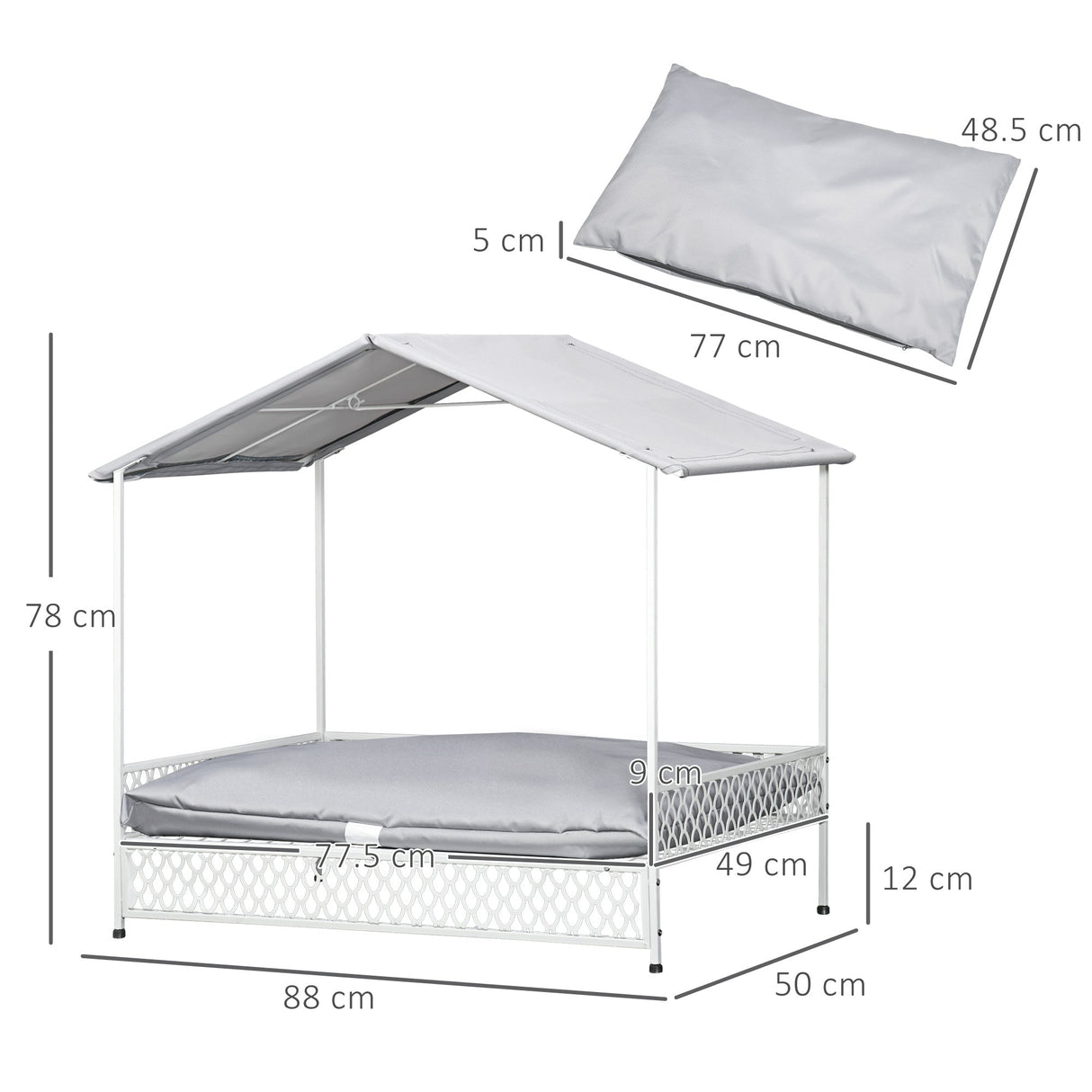Dog Bed with Water-Resistant Sun Canopy, Elevated Dog Bed with Soft Cushion, for Indoors, Outdoors, Small, Medium Dogs, PawHut,
