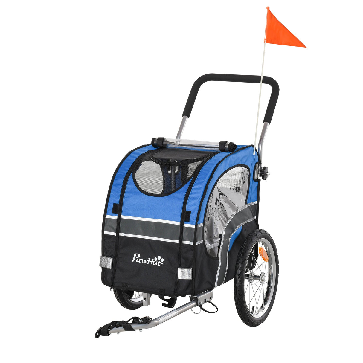 Dog Bike Trailer 2-in-1 Pet Cart Carrier Stroller Pushchair for Bicycle with 360° Rotatable Front Wheel Reflectors Weather Resistant Blue, PawHut,