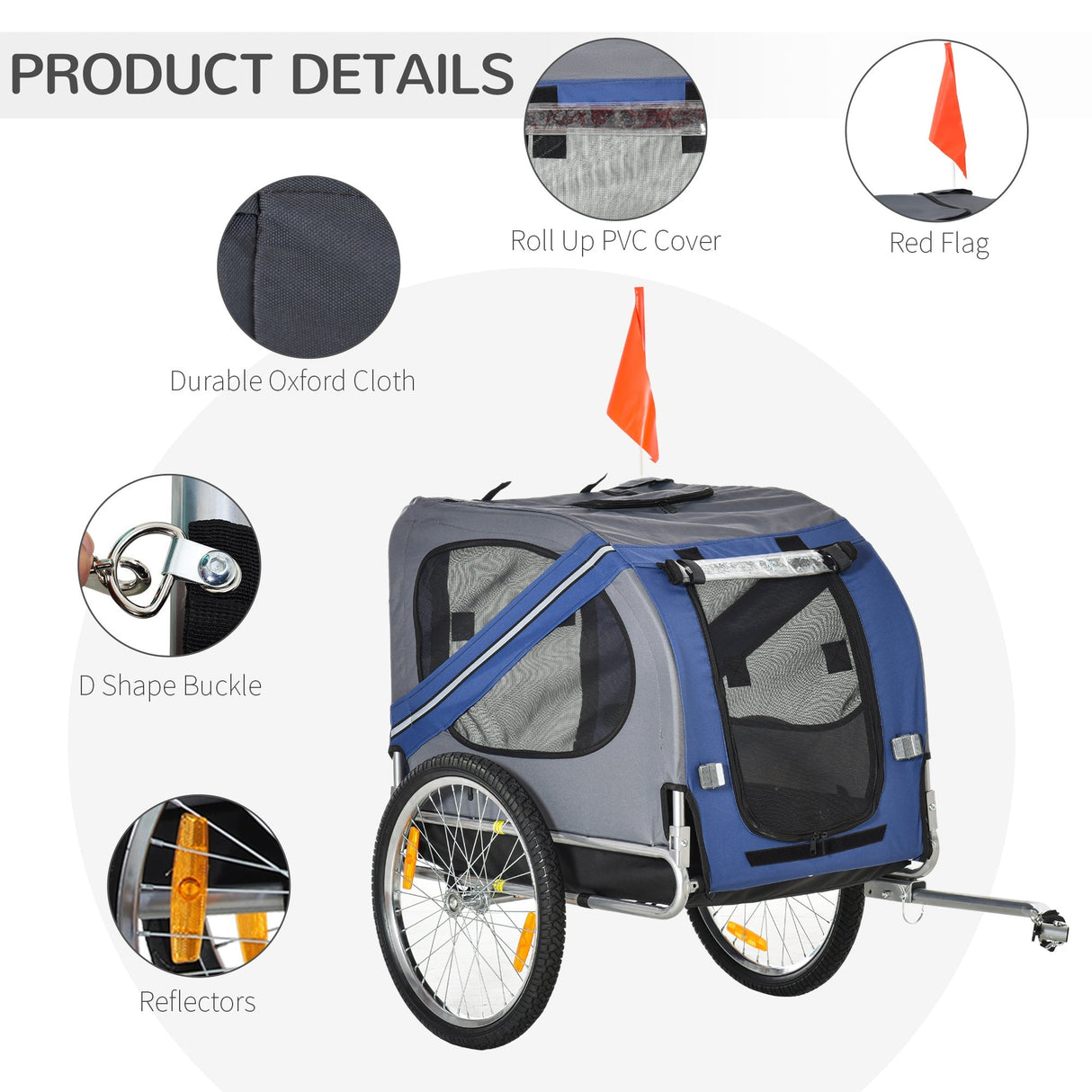Dog Bike Trailer Folding Pet Trailer Dog Carrier Bicycle Steel Frame Jogger Stroller with Suspension, PawHut, Blue