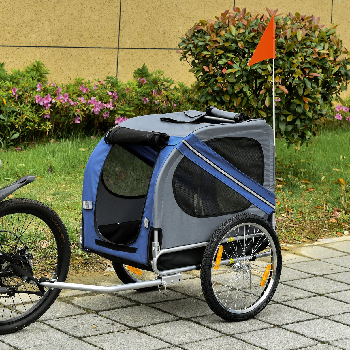 Dog Bike Trailer Folding Pet Trailer Dog Carrier Bicycle Steel Frame Jogger Stroller with Suspension, PawHut, Blue