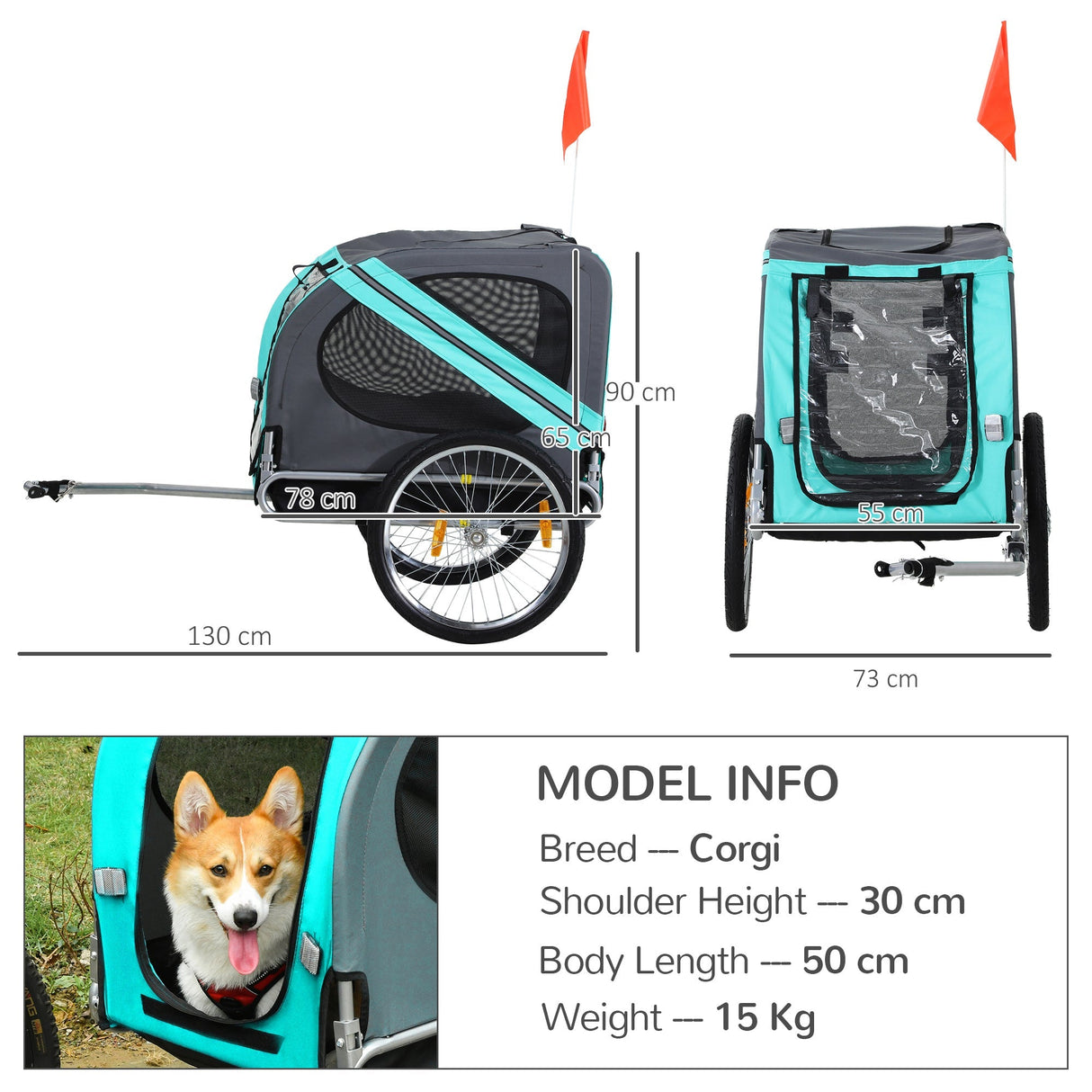Dog Bike Trailer Folding Pet Trailer Dog Carrier Bicycle Steel Frame Jogger Stroller with Suspension, PawHut, Green