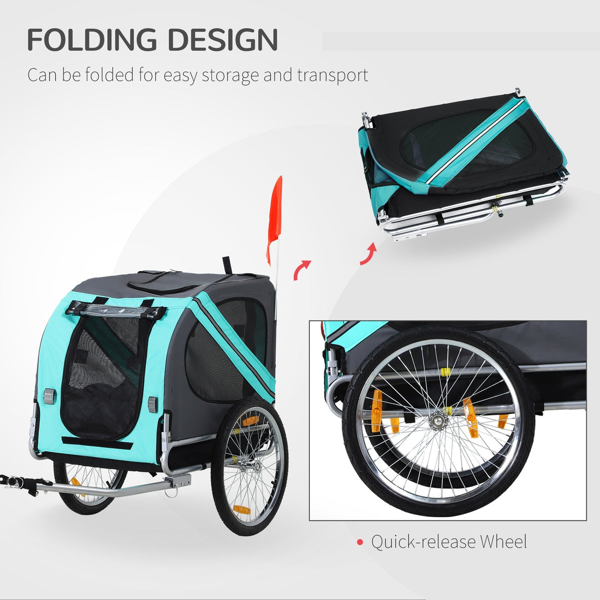 Dog Bike Trailer Folding Pet Trailer Dog Carrier Bicycle Steel Frame Jogger Stroller with Suspension, PawHut, Green