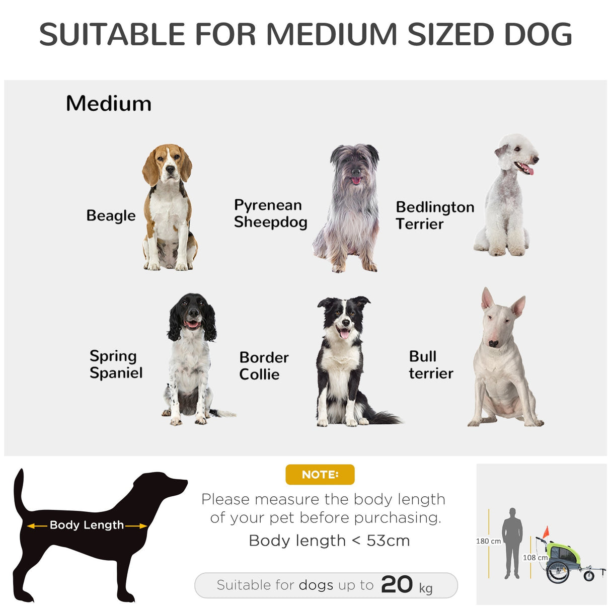 Dog Bike Trailer Steel Pet Cart Carrier for Bicycle 360° Rotatable with Reflectors 3 Wheels Push/ Pull/ Brake Water Resistant Light Green, PawHut,