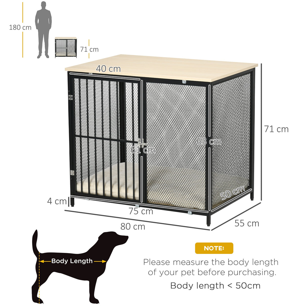 Dog Cage Side Table, with Cushion, for Small and Medium Dogs, PawHut,