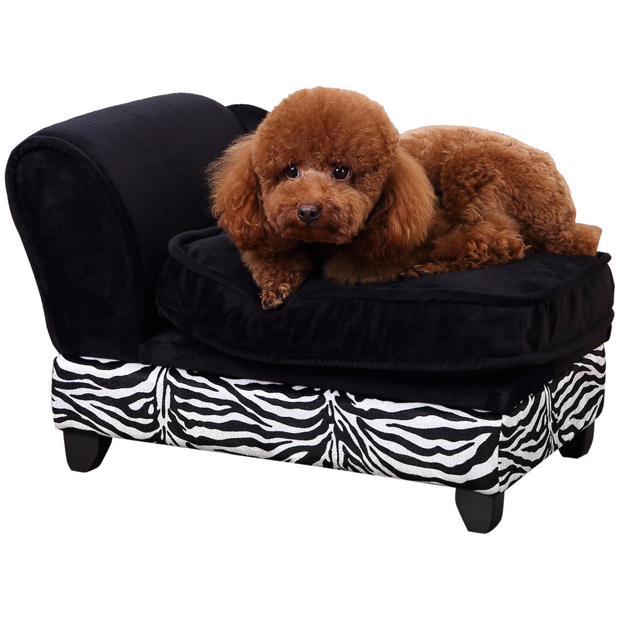 Dog or Cat Sofa Bed for XS-Sized Dogs with Hidden Under Seat Storage, Removable Soft Cushion, Thick Sponge, Wooden Frame, PawHut,