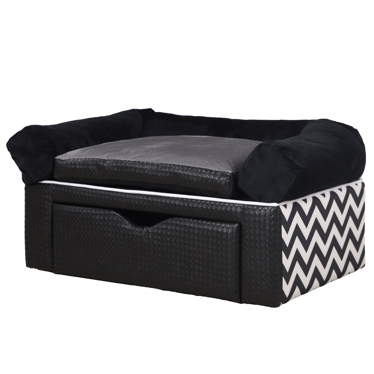 Dog Sofa Bed with Storage Drawer, Elevated Dog Couch for Small Dogs, with Soft Cushion, Removable and Washable Cover, Black, PawHut,