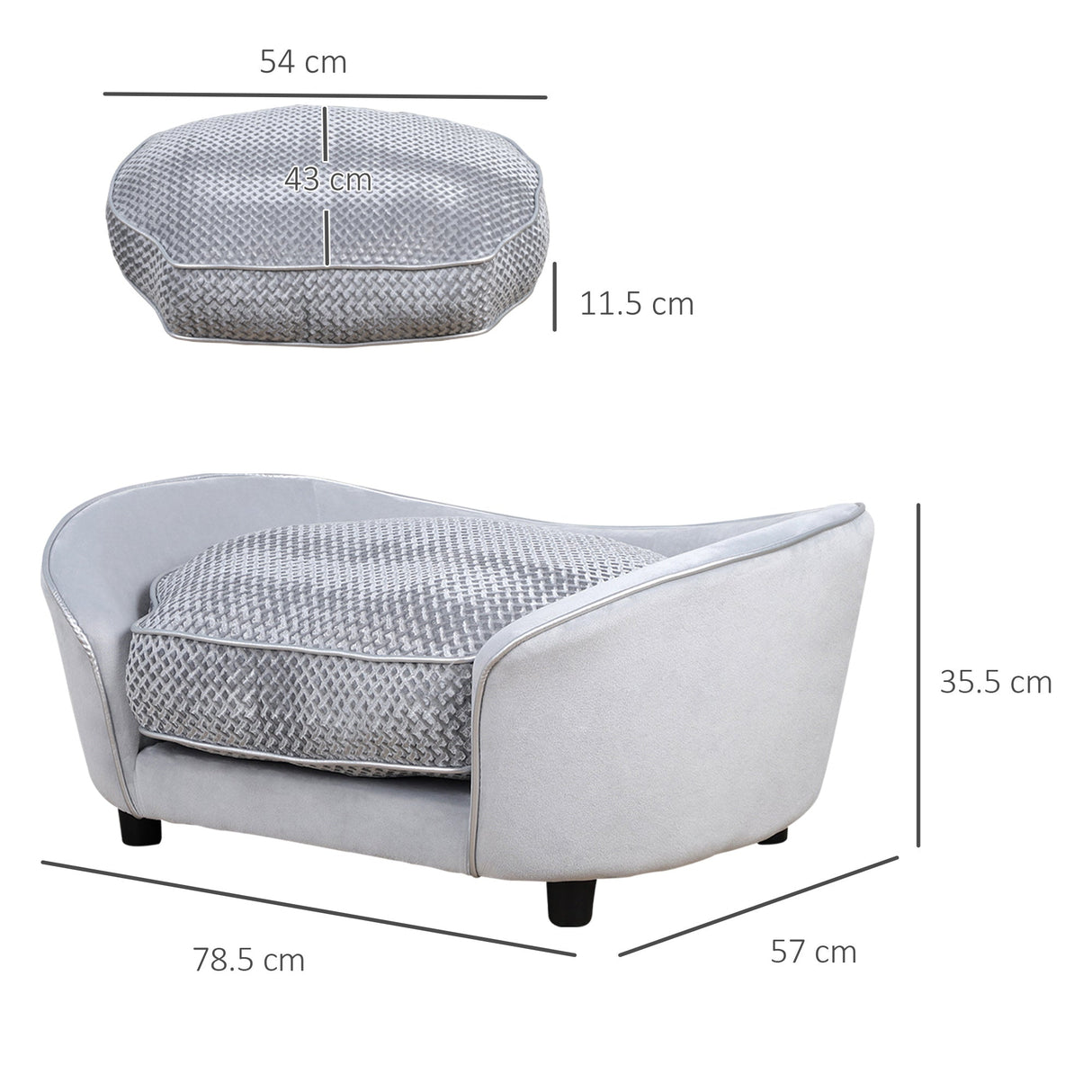 Dog Sofa for XS and S-Size Dogs with Thick Sponge Padded Cushion, Cat Lounge Bed with Washable Cover, Wooden Frame, PawHut,