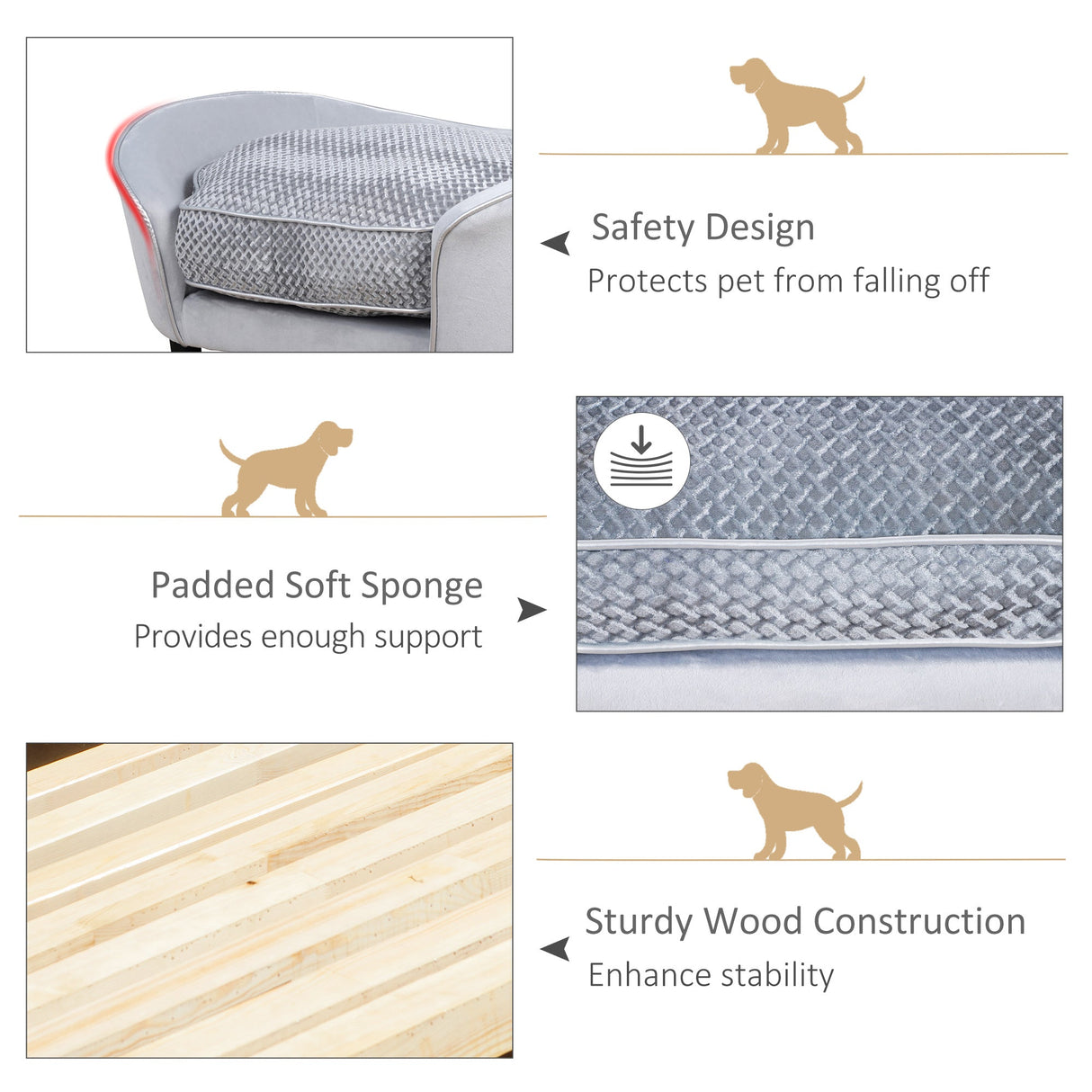 Dog Sofa for XS and S-Size Dogs with Thick Sponge Padded Cushion, Cat Lounge Bed with Washable Cover, Wooden Frame, PawHut,
