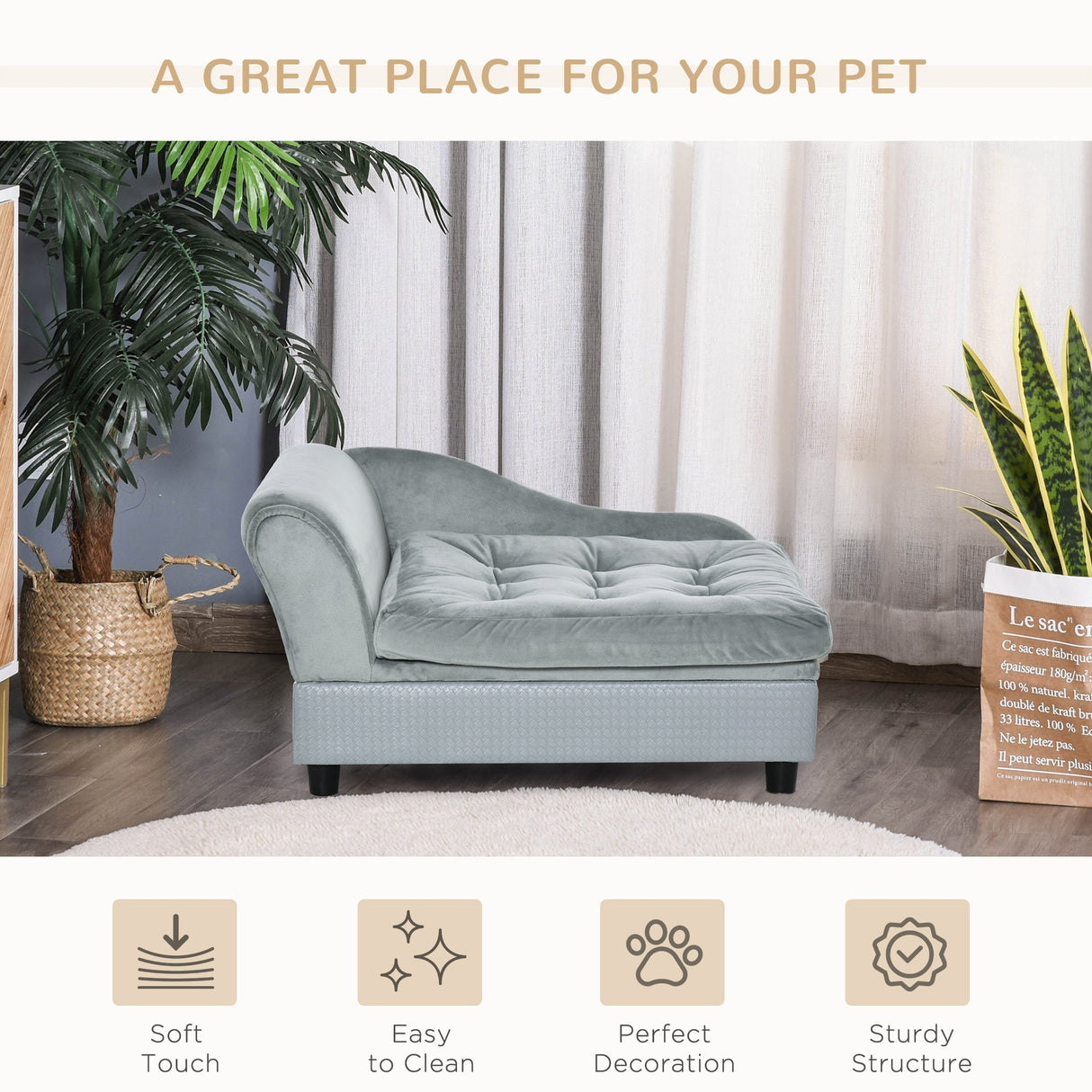 Dog Sofa with Storage, Pet Chair for Small Dogs, Cat Couch with Soft Cushion, Light Blue, 76 x 45 x 41.5 cm, PawHut, Light Blue