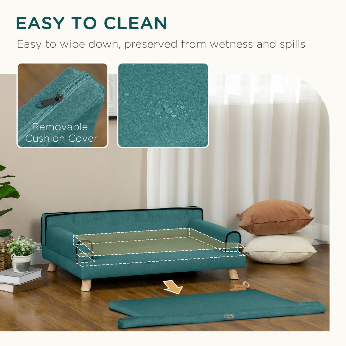 Dog Sofa, with Wooden Legs, Water-Resistant Fabric, for Medium & Large Dogs, PawHut, Green