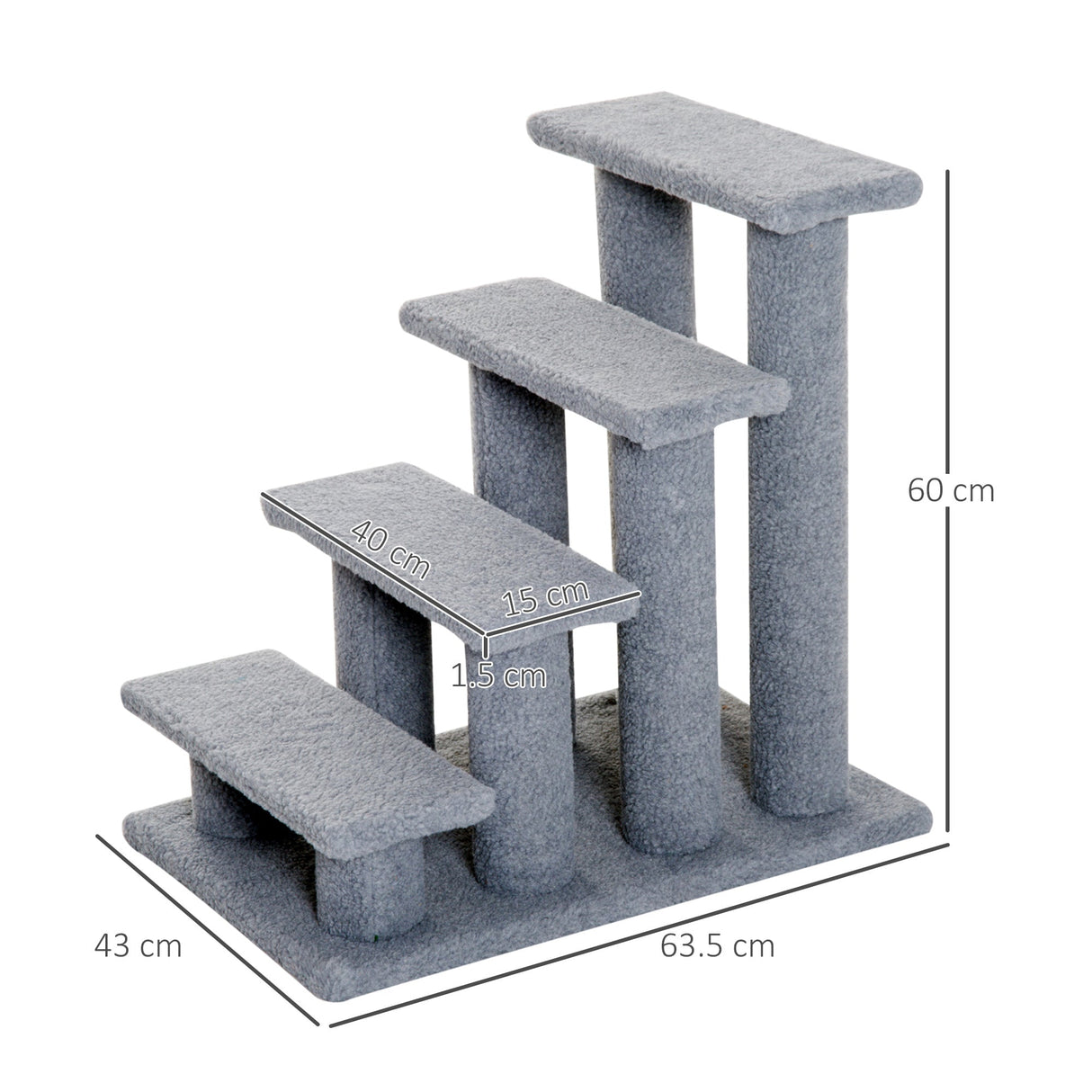Dog Steps for Bed 4 Step Pet Stairs for Sofa Dog Cat Climb Ladder 63x43x60 cm Grey, PawHut,
