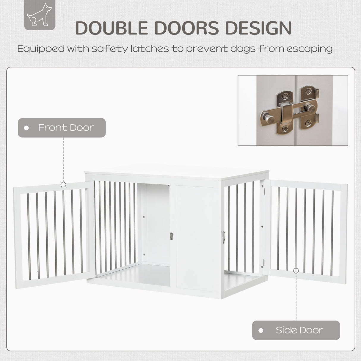 Dual-Door White Dog Crate Furniture for Medium/Large Dogs, PawHut,