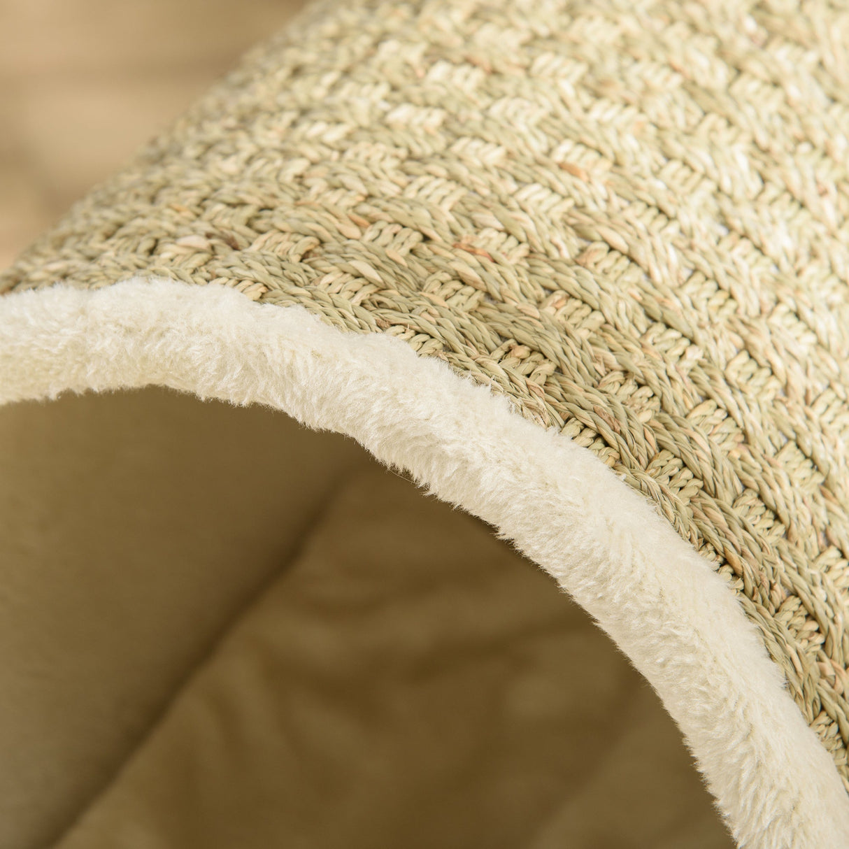 Elevated Cat House, Kitten Bed, Pet Shelter, Wrapped with Scratcher, Soft Cushion, 41 x 38 x 43 cm, Khaki, PawHut,