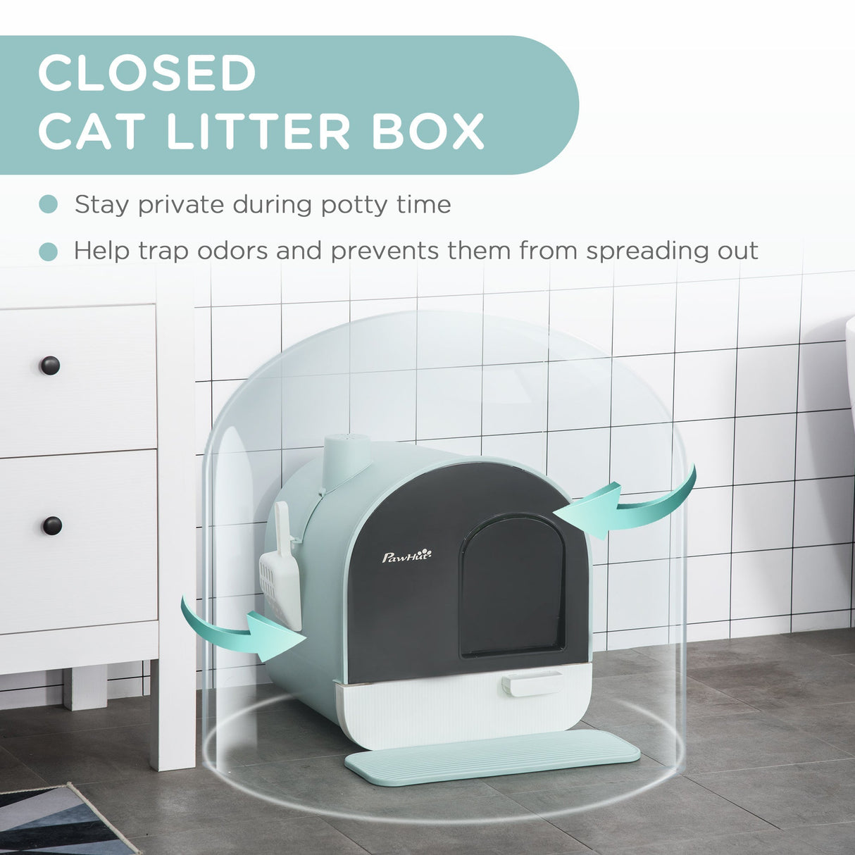 Enclosed Cat Litter Box with Filter, Scoop, and Tray - Ideal for Small Cats, PawHut, Green