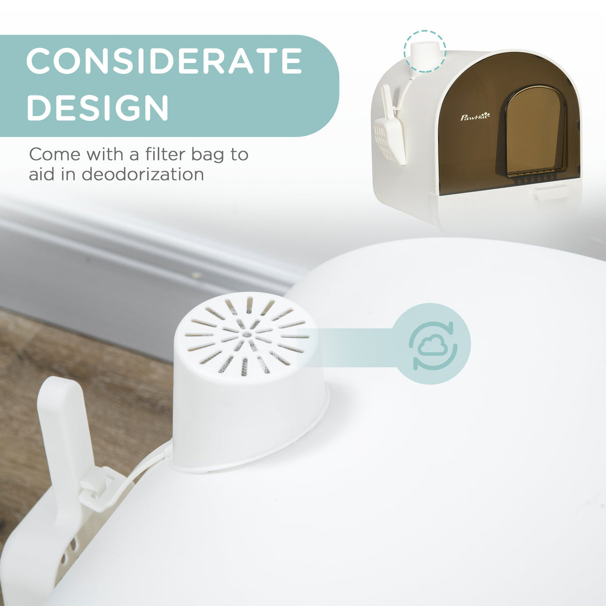 Enclosed Cat Litter Box with Filter, Scoop, and Tray - Ideal for Small Cats, PawHut, White