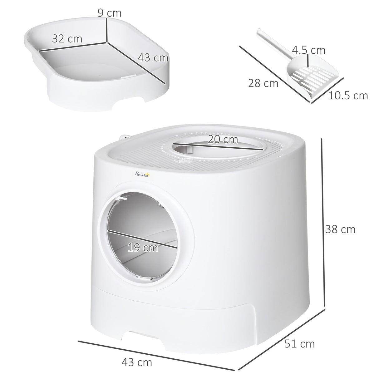 Enclosed Cat Litter Box with Scoop, Dual-Entry, Compact, PawHut,