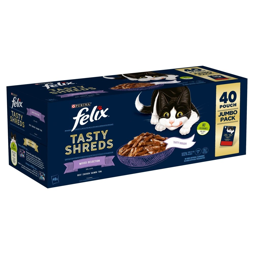 Felix Tasty Shreds Mixed Selection in Gravy Pouches 40 x 80g, Felix,