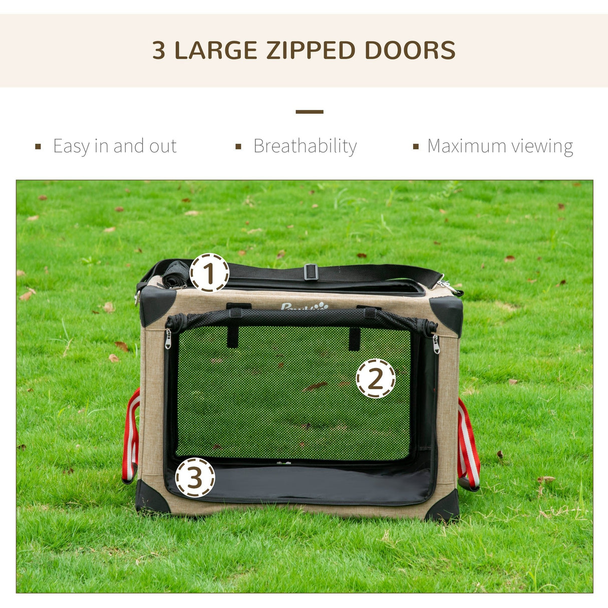 Foldable Pet Carrier, with Cushion, for Small Dogs and Cats, Khaki, PawHut,