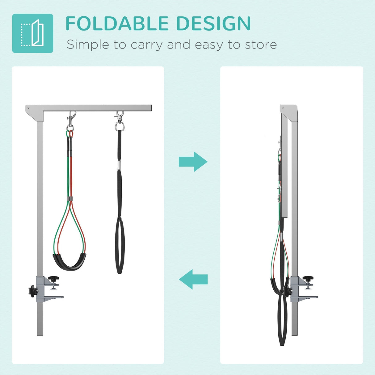 Foldable Pet Grooming Arm with Clamp, 29" Height Adjustable Dog Grooming Holder for Table with 2 Haunch Holders, Grooming Loop for Medium Dogs, PawHut,