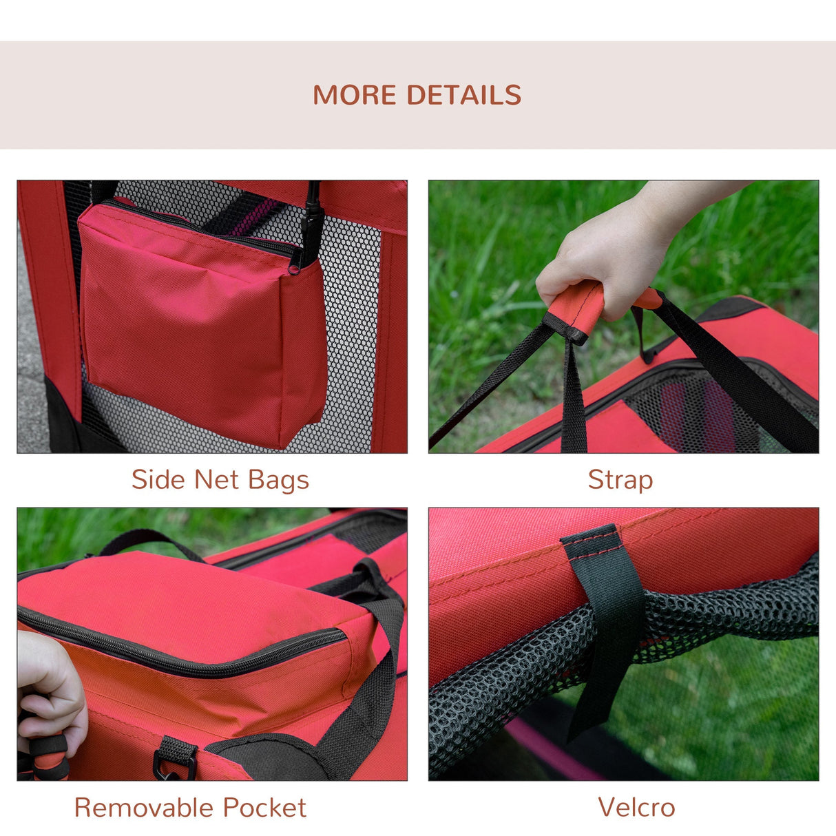 Foldable Red Pet Carrier with Mesh Window - 60x42x42cm, PawHut,