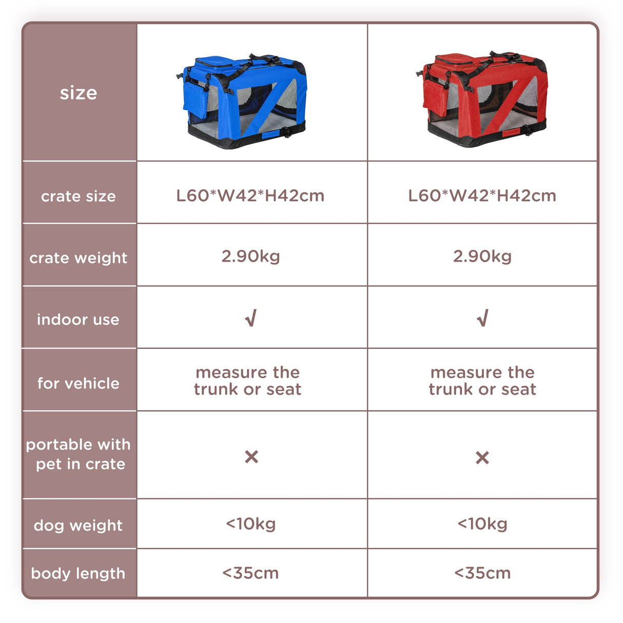 Foldable Red Pet Carrier with Mesh Window - 60x42x42cm, PawHut,