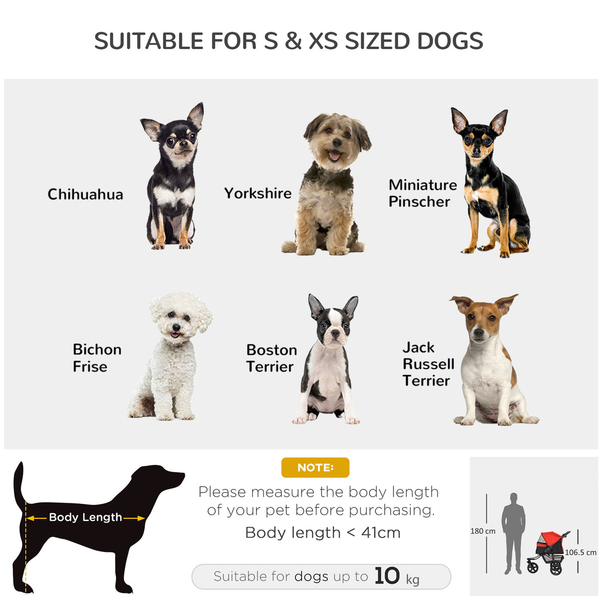 Folding 3 Wheel Dog Pushchair Travel w/ Adjustable Canopy Storage Brake, PawHut, Red