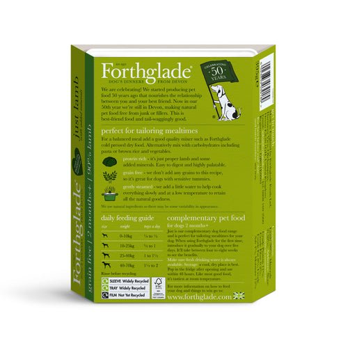 Forthglade Adult Just Grain Free Lamb Wet Dog Food Trays 18x395g, Forthglade,