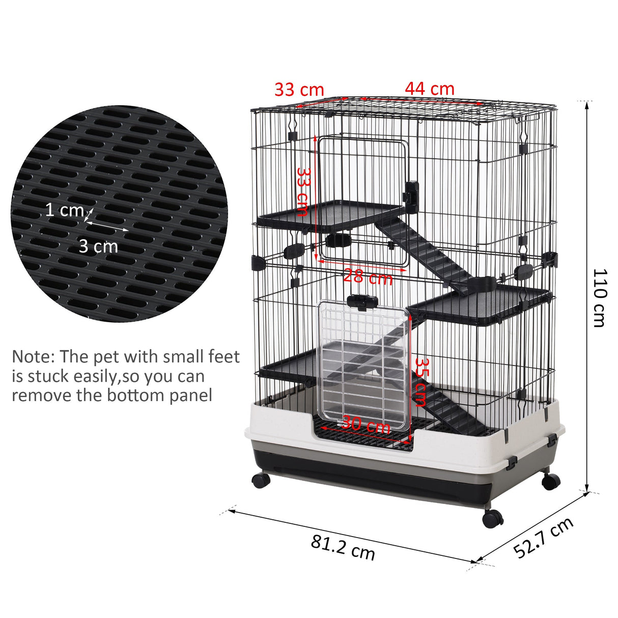 Four-Tier Cage, for Ferrets, Chinchillas with Wheels, PawHut, Black