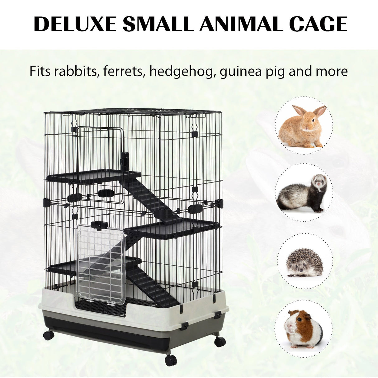 Four-Tier Cage, for Ferrets, Chinchillas with Wheels, PawHut, Black