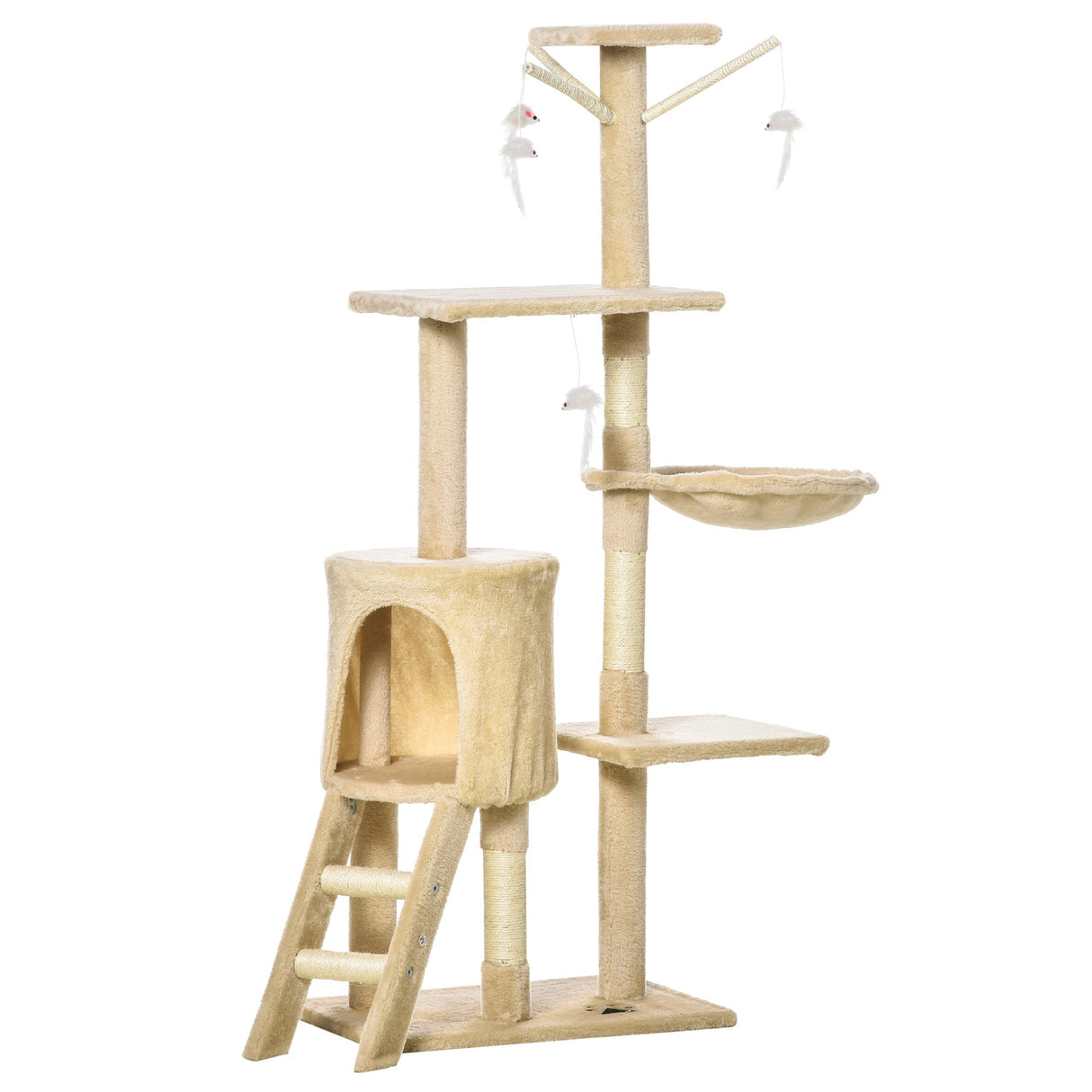 Four Tier Cat Tree House, 131H cm Beige, PawHut,