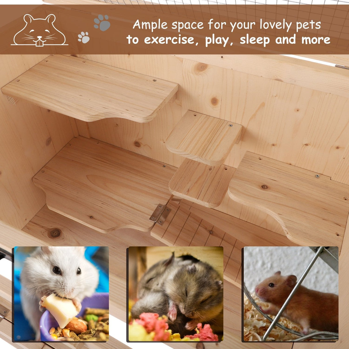 Four-Tier Wooden Hamster Cage - 60L x 40W x 120H cm, PawHut,