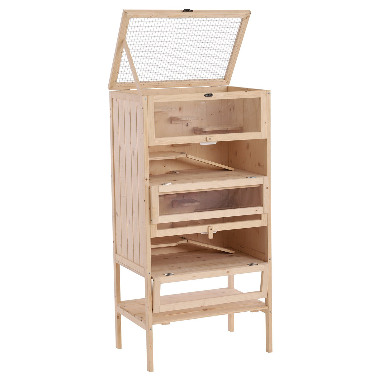 Four-Tier Wooden Hamster Cage - 60L x 40W x 120H cm, PawHut,