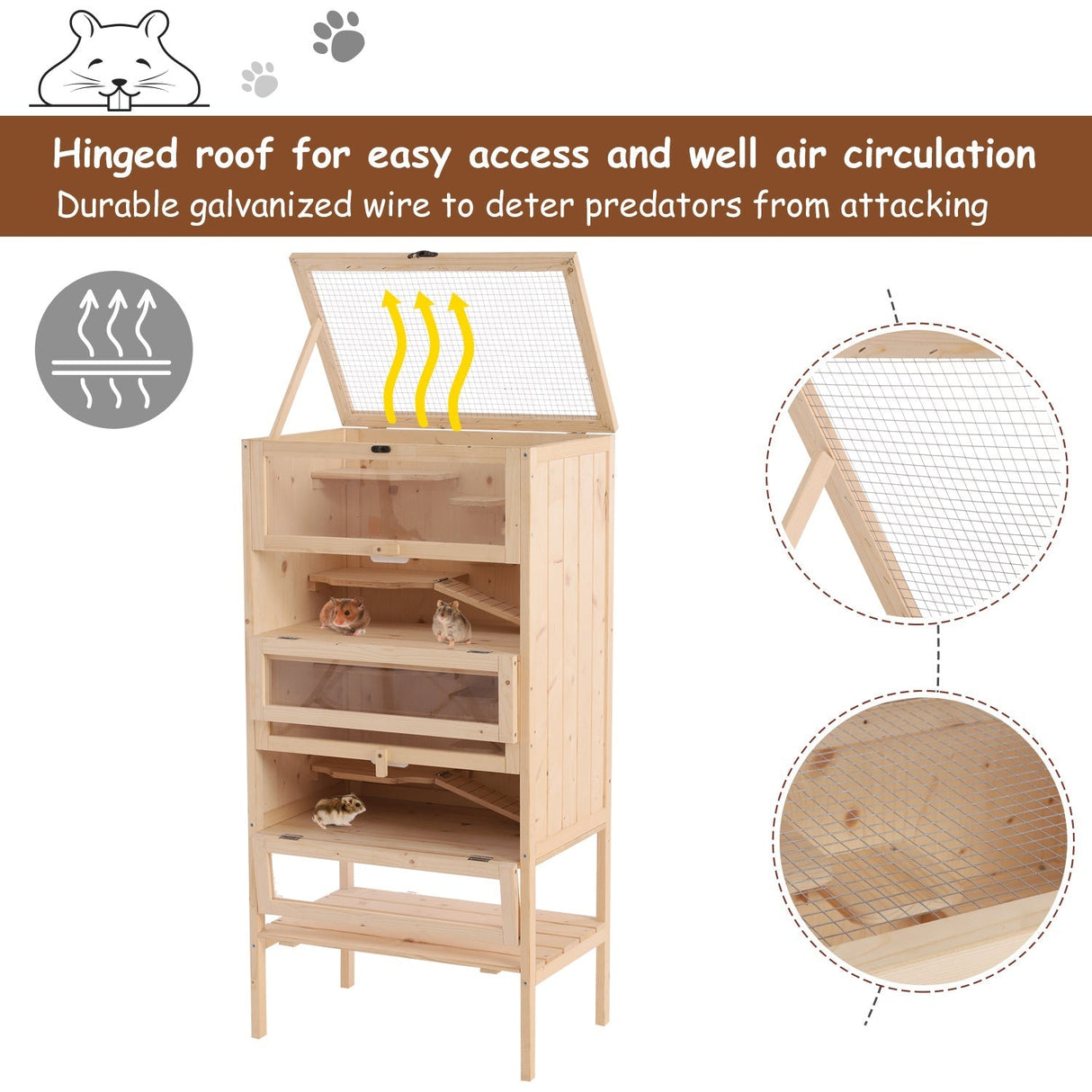 Four-Tier Wooden Hamster Cage - 60L x 40W x 120H cm, PawHut,