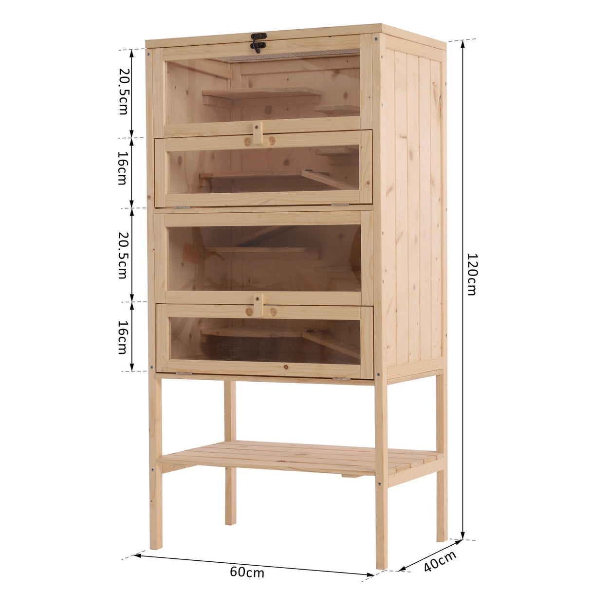 Four-Tier Wooden Hamster Cage - 60L x 40W x 120H cm, PawHut,